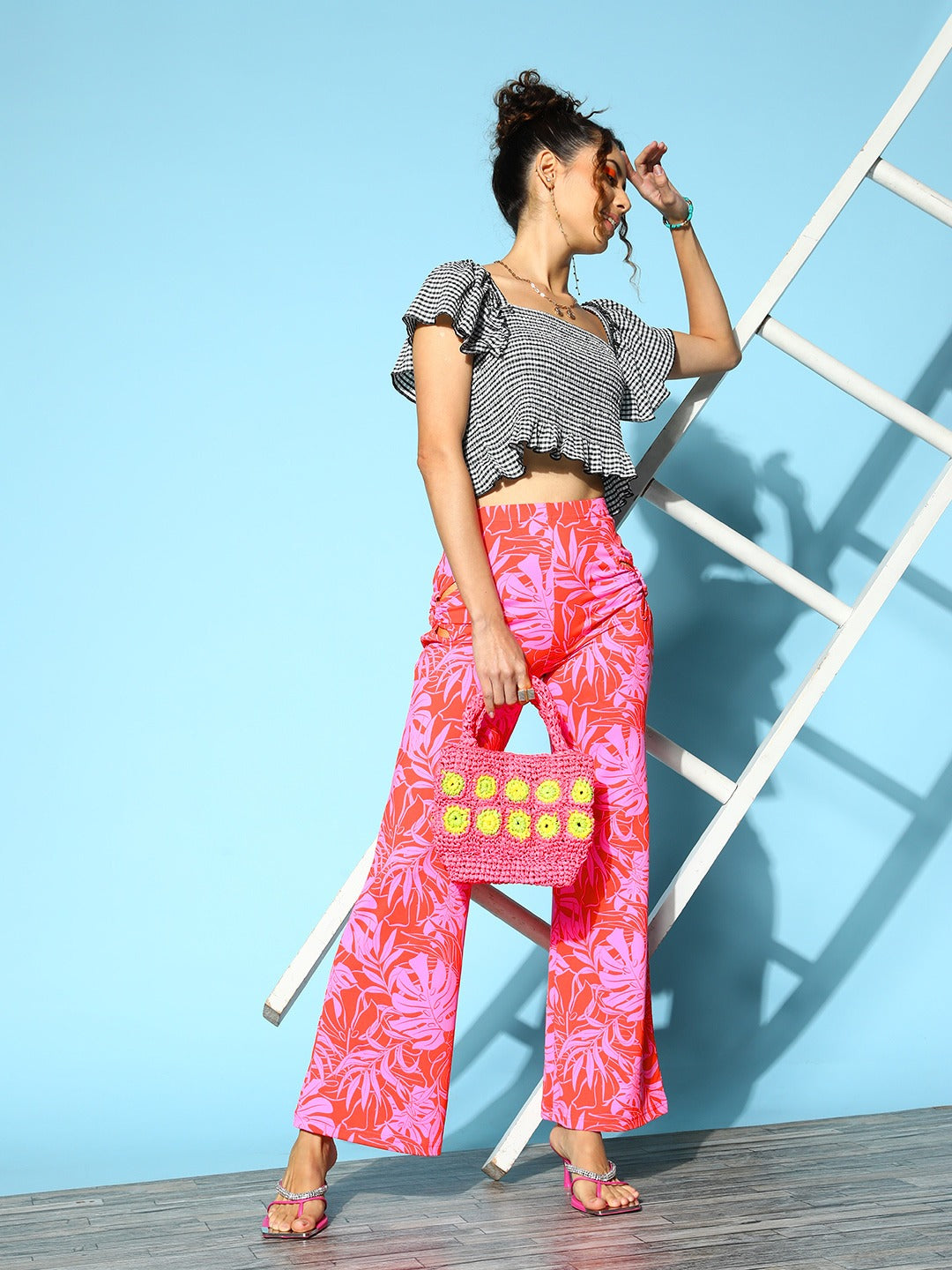 Wide-leg trousers in floral pattern satin | Freddy Official Store