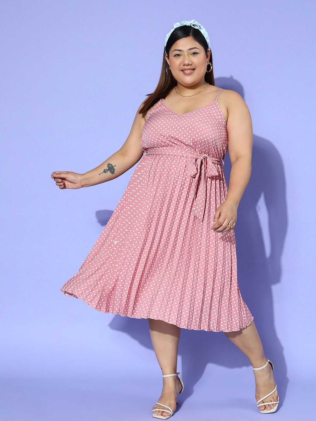 Plus size pink store polka dot dress