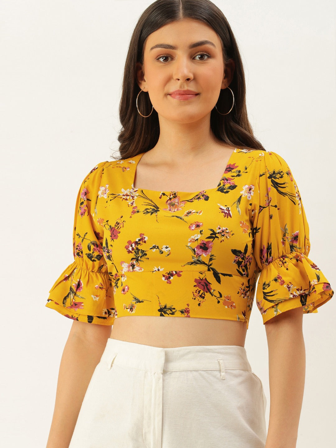 Yellow best sale crop blouse