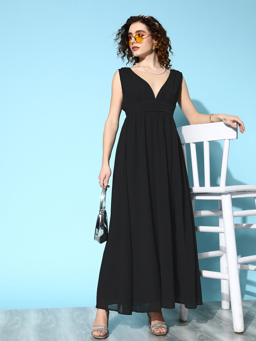 Casual Modern V Neck Women black two piece maxi high slit Dress at Rs  699/piece in Surat