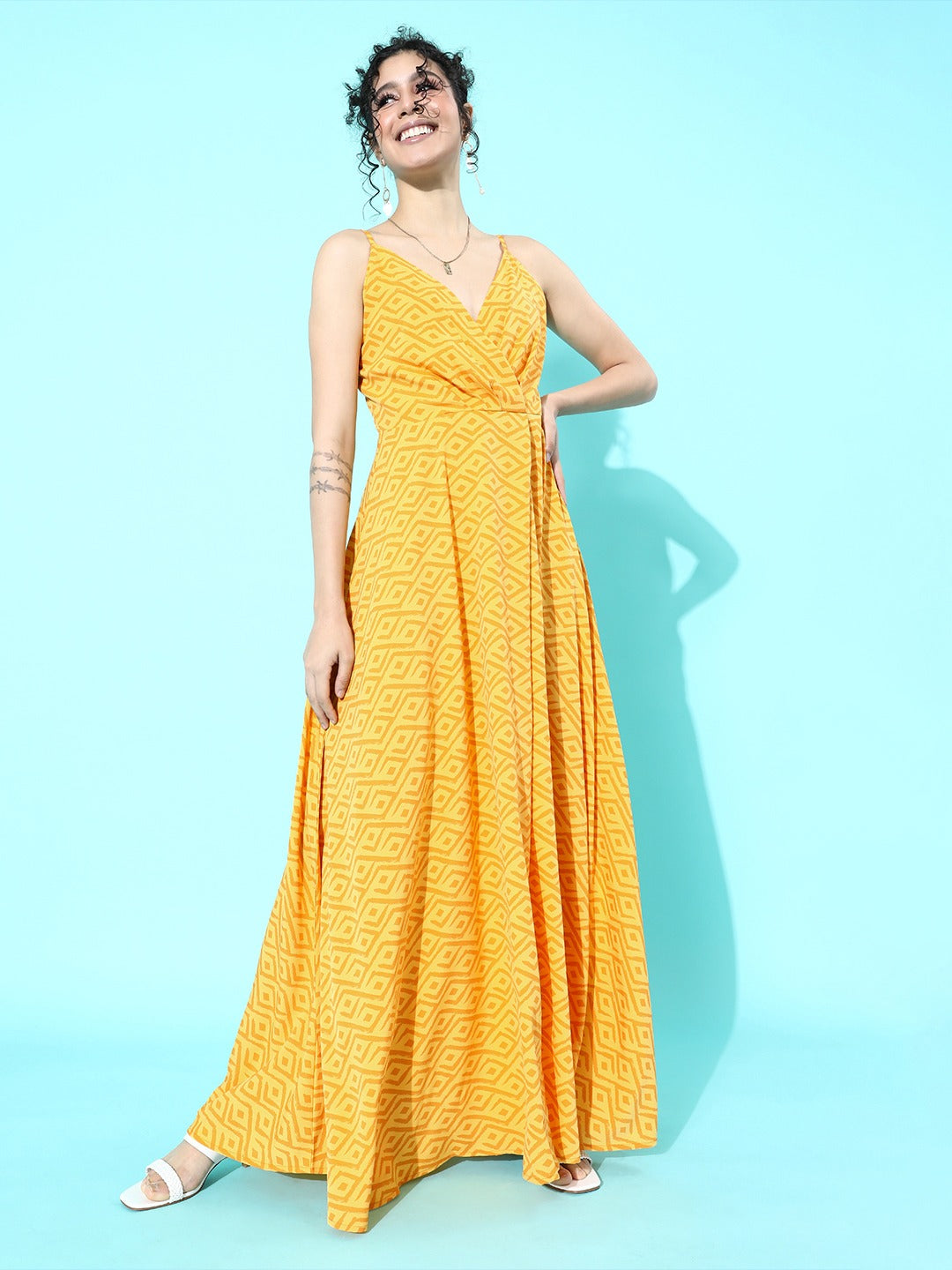 Yellow best sale crepe dress