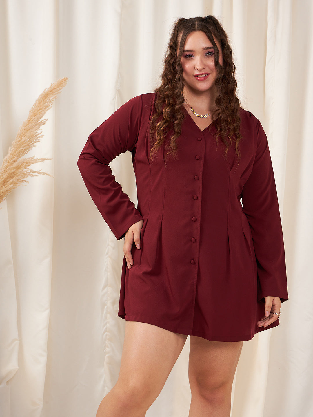 Buy Black Cotton Embroidered Plus Size Shirt Dress Online - W for Woman