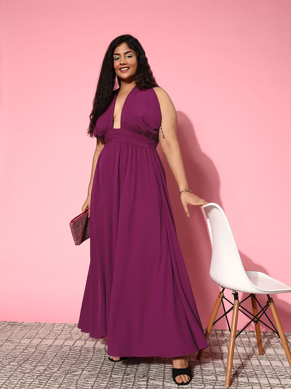 Berry Pink Flared Maxi Dress for Women with Indian Body Type -  Customizable, Easy Returns – Fledgling Wings