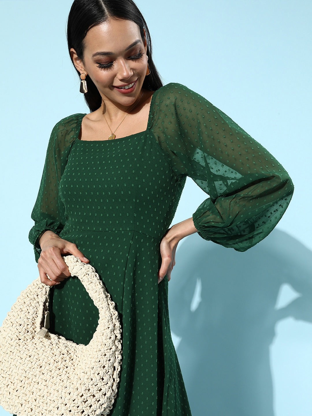 AI fashion clothing design | woman Sea green Gala Long dress, open neck