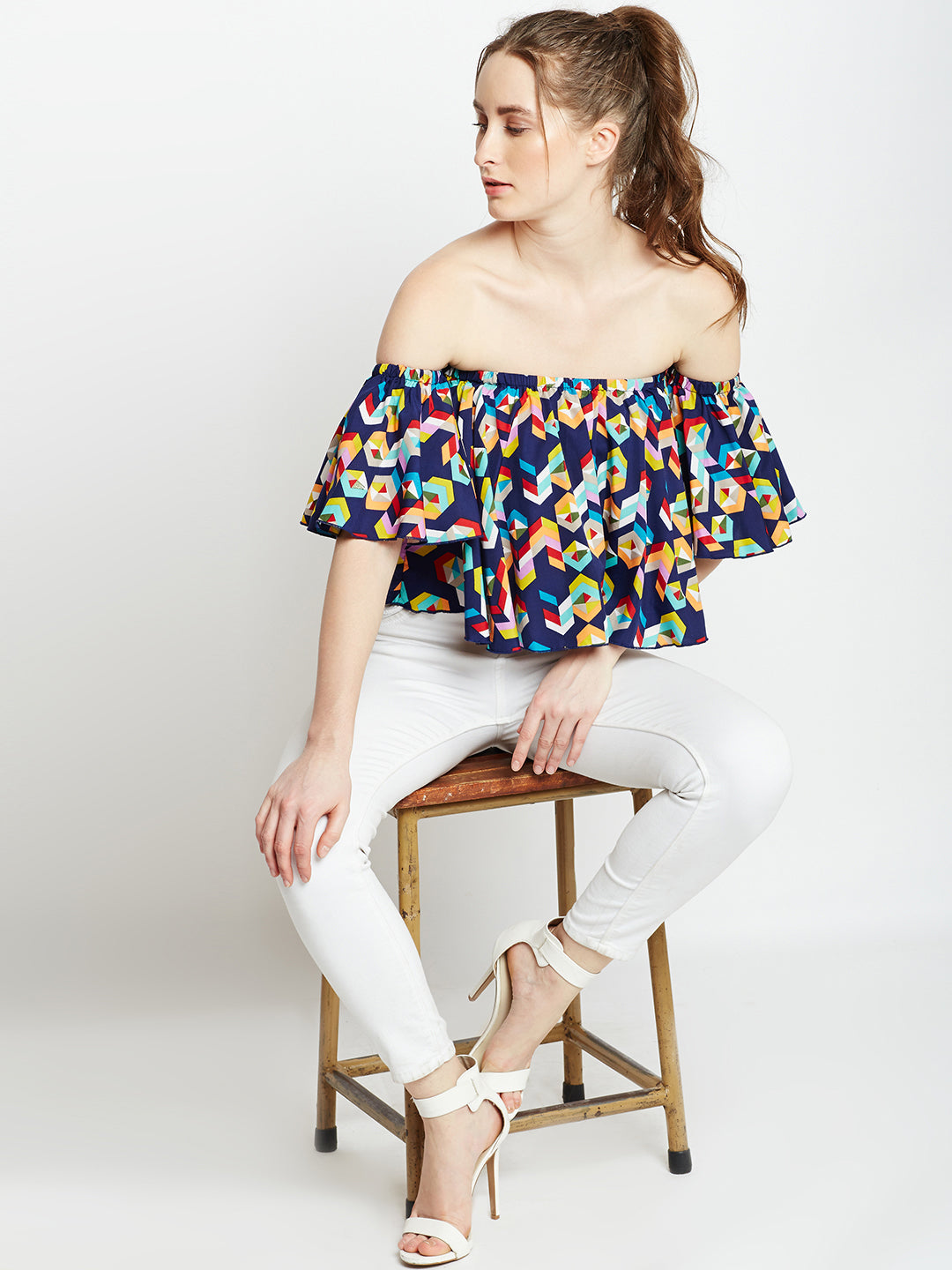 Blue off the deals shoulder top new look