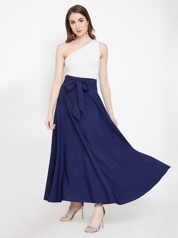 Berrylush Women Solid Black Bow-Tie High-Waist Maxi Skirt