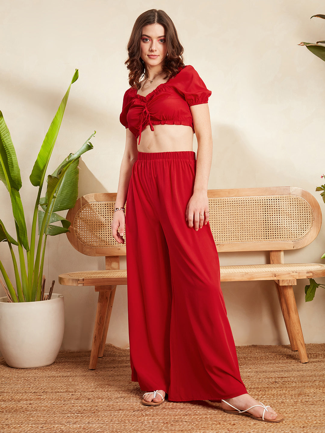 Crop top and outlet wide leg pants set