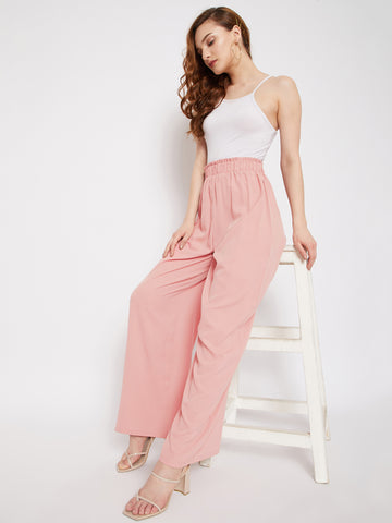 Pink Wide Leg Pants High Rise Paperbag