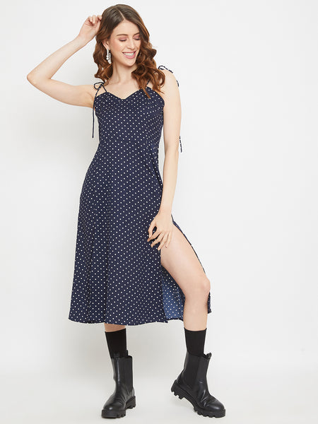 Speechless Sundress brown & blue Polka Dot Built in bra Tie back Dress