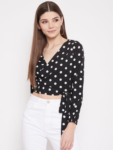 Polka dot tie discount front crop top